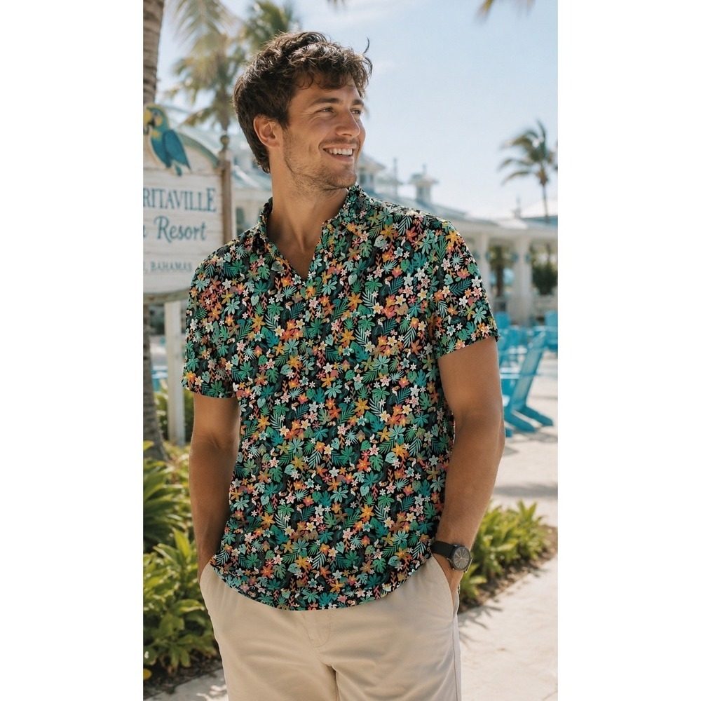 Chubbies Men's Large Performance Polo Hawaiian Bloomerang Pattern Resort Summer